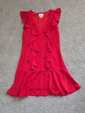 JB by Julie Brown Red Ruffle V-Neck Mini Dress